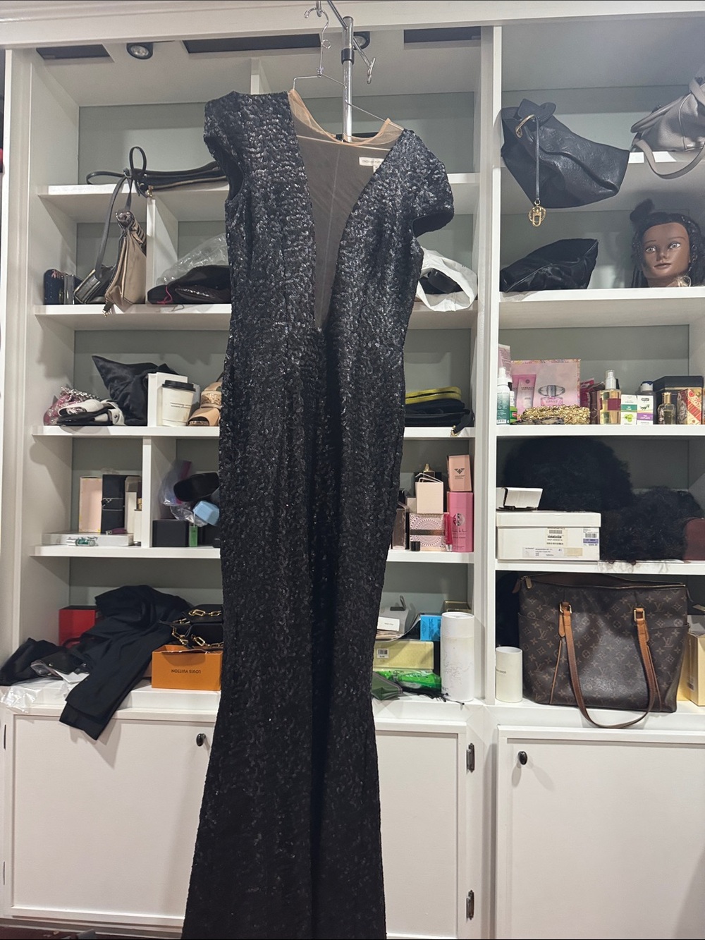 Dress the Population Black Sequin Backless Gown